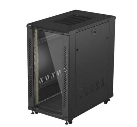 Szafa instalacyjna rack stojąca 19" 22U 600x1000 czarna drzwi przeszkolne ( flat pack)