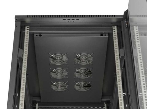 Szafa instalacyjna rack stojąca 19" 22U 600x1000 czarna drzwi przeszkolne ( flat pack)