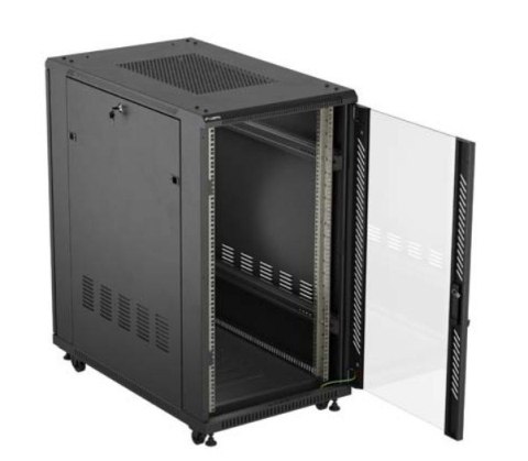 Szafa instalacyjna rack stojąca 19" 22U 600x1000 czarna drzwi przeszkolne ( flat pack)