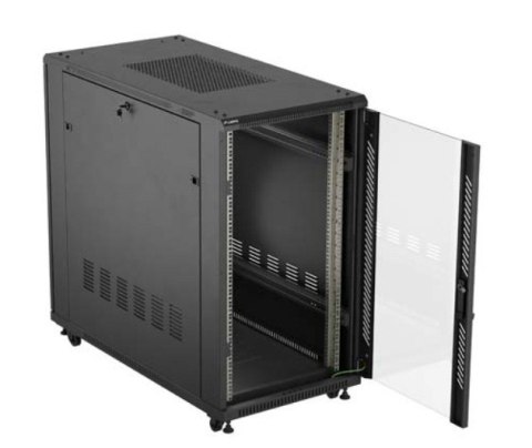 Szafa instalacyjna rack stojąca 19" 22U 600x1200 czarna drzwi przeszklone (flat pack) Szafa instalacyjna rack stojąca 19" 22U 600x1200 czarna drzwi przeszklone (flat pack)