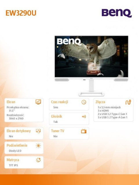 Monitor 32 cale EW3290U 4K LED 5ms/IPS/60Hz/Biały