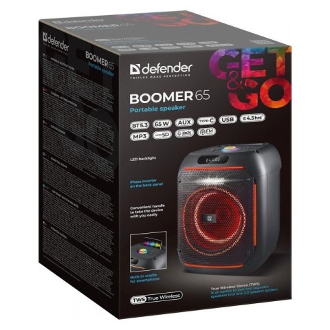 Głośnik bluetooth BOOMER 65W czarny podświetlenie LED