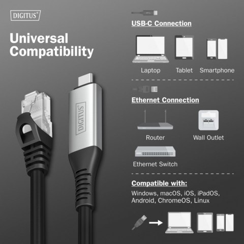 Kabel adapter USB-C - RJ45 Kat. 6A S/FTP, 1 Gbit/s, USB 3.2 Gen1, LSZH, 3m