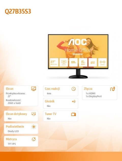 Monitor Q27B35S3 27 cali IPS 120Hz HDMI DP