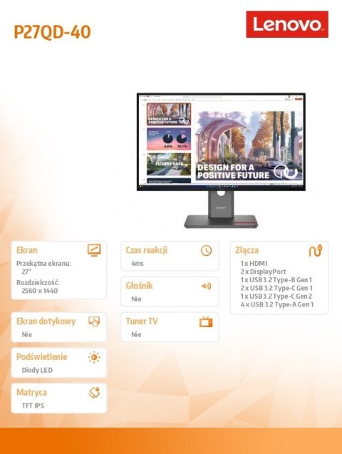 Monitor ThinkVision P27QD-40 27 cali 64B3GAT2EU
