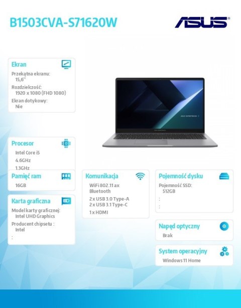 Notebook B1503CVA-S71620W i5 1335U 16/512/W11 H