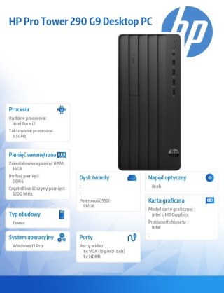 Komputer Pro Tower 290 G9 i3-14100 512GB/16GB/W11P B6ZB0ET