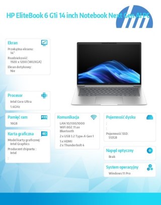 Notebook EliteBook 6 G1i U5-225U 512GB/16GB/W11P/14.0 C51FVET