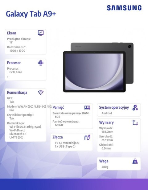 Tablet Galaxy Tab A9+ Rework 11 cali Wifi 6/128GB szary