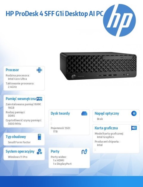 Komputer ProDesk 4 SSF G1i U7-265 1TB/16GB/W11P 9H7U7ET