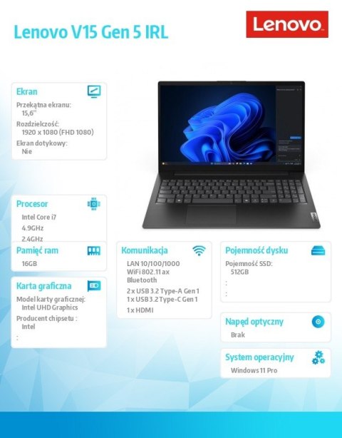 Laptop V15 G5 83GW009DPB W11Pro i7-13620H/16GB/512GB/INT/15.6 FHD/Business Black/3YR OS