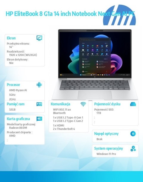Notebook EliteBook 8 G1a Ryzen AI 7 PRO 350 1TB/32GB/W11P/14.0 C51HCET