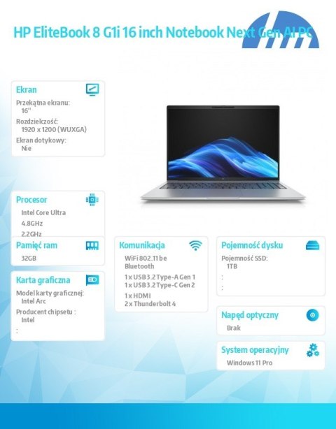 Notebook EliteBook 8 G1i U7-258V 1TB/32GB/W11P/16.0 C51G3ET