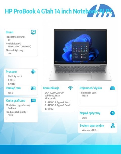 Notebook ProBook 4 G1ah R5-220 512GB/16GB/W11P/14.0 C51G0ET