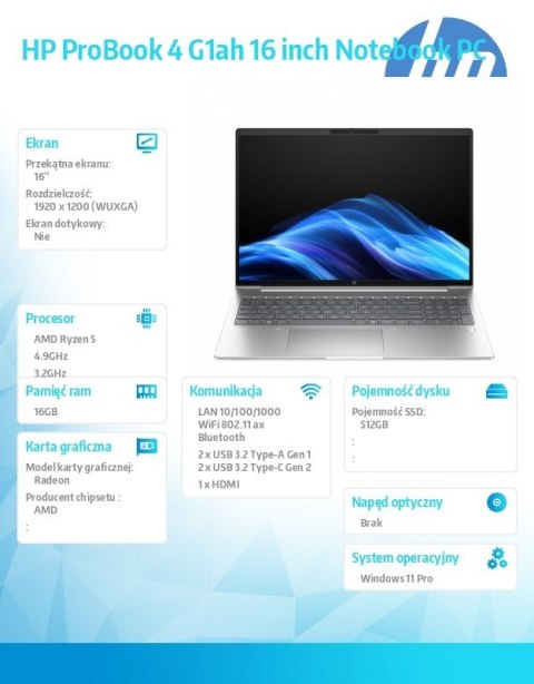 Notebook ProBook 4 G1ah R5-220 512GB/16GB/W11P/16.0 C51HKET