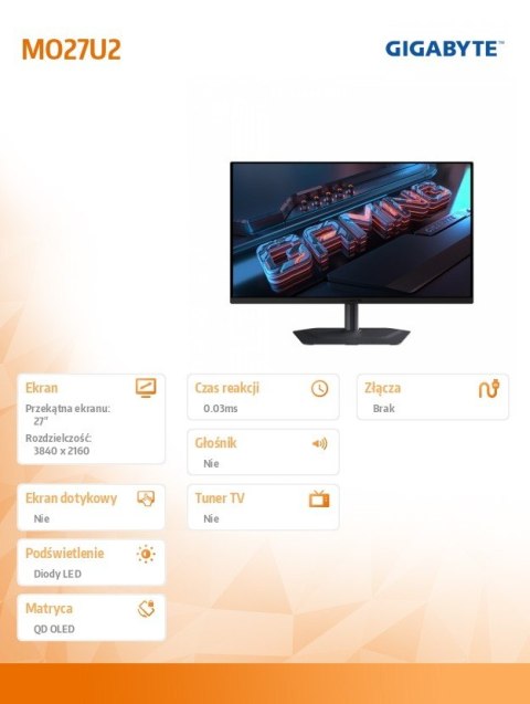 Monitor 27 cali MO27U2 GAMING 4K UHD 240Hz DP HDMI