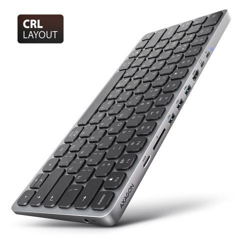 Klawiatura HMC-KB-CRL USB-C 5Gbps z wieloportowy hub 9in1, SD/microSD, 3x USB-A, HDMI 4K/60Hz, PD 100W, Audio, Cyrillic layout, 