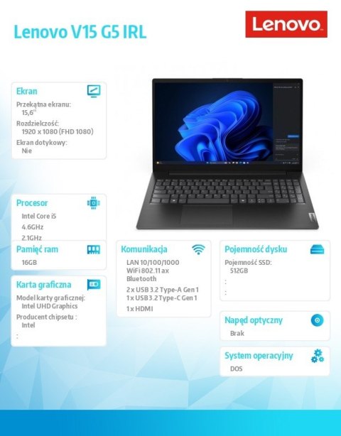 Laptop V15 G5 83GW0066PB DOS i5-13420H/16GB/512GB/INT/15.6 FHD/Busines Black/1YR CI