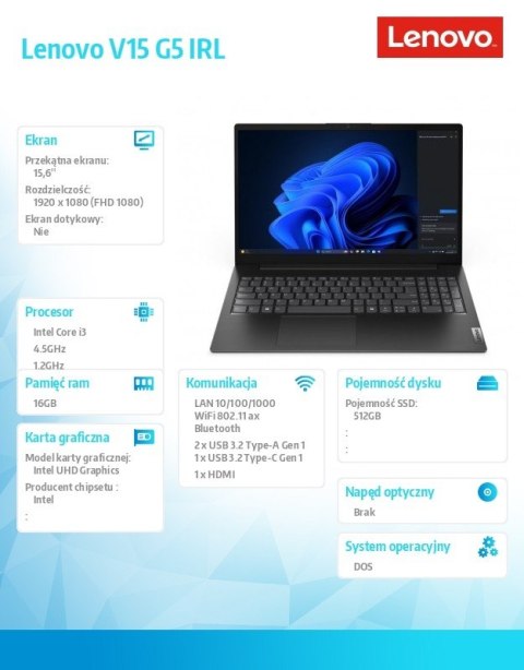 Laptop V15 G5 83GW008APB DOS i3-1315U/16GB/512GB/INT/15.6 FHD/Business Black/1Yr CI