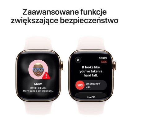 Watch Series 11 GPS + Cellular koperta 42 mm z tytanu w kolorze złotym, pasek sportowy w kolorze łagodnego różu - rozmiar S/M