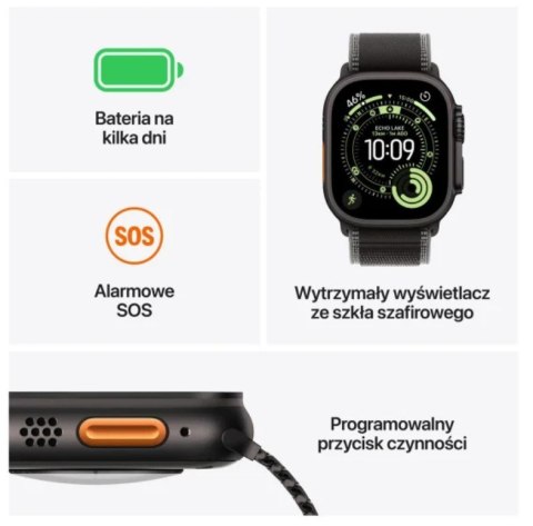 Watch Ultra 3 GPS + Cellular, koperta 49 mm z tytanu w kolorze czarnym, opaska Alpine w kolorze czarnym - rozmiar L