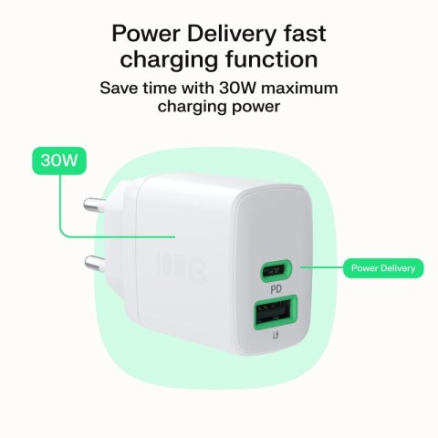 Ładowarka sieciowa 30W 1xUSB-C 1xUSB-A biała