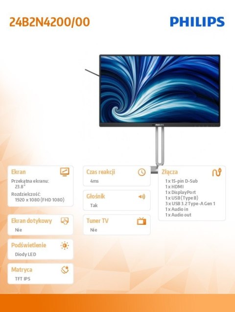 Monitor 24B2N4200 23.8 cala IPS 120Hz HDMI DP VGA Pivot Głośniki
