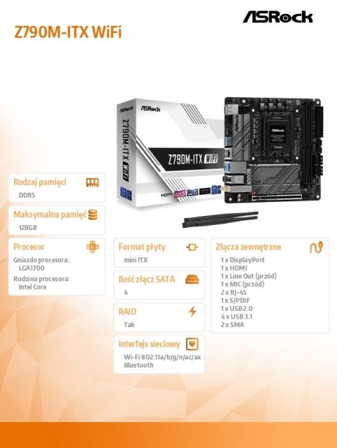 Płyta główna Z790M-ITX WIFI S1700 2DDR5 HDMI M.2 mITX
