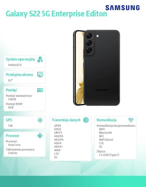 Smartfon Galaxy S22 5G (8+128GB) Enterprise Editon Czarny