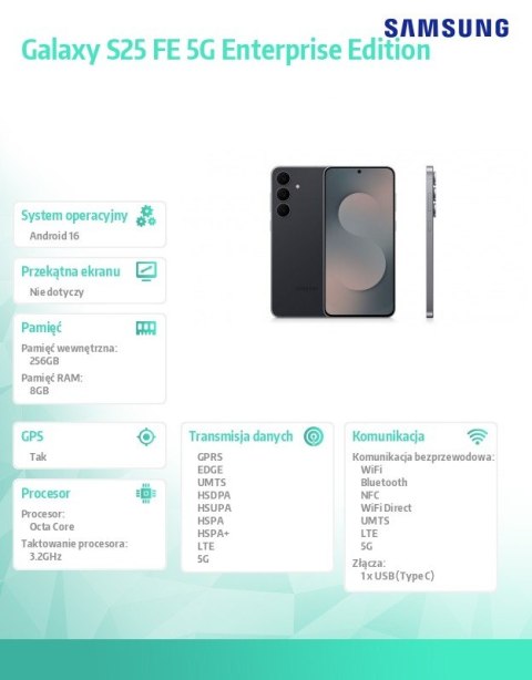 Smartfon Galaxy S25 FE 5G 8/256GB Enterprise Edition czarny