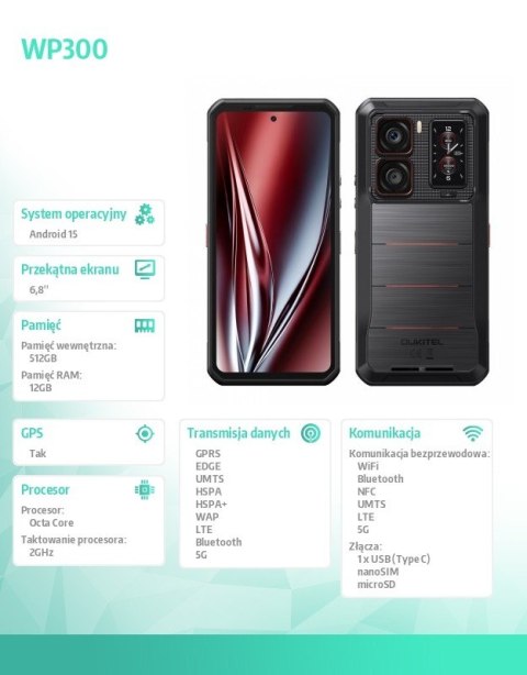 Smartfon WP300 5G 12/512GB IP69K czarny