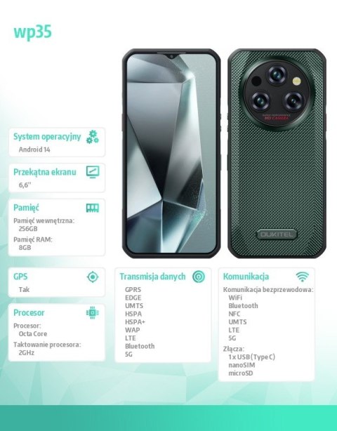 Smartfon WP35 5G 8/256 GB IP69K Zielony