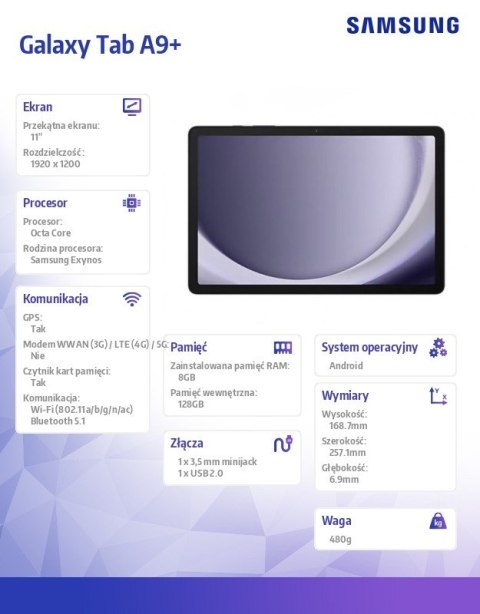 Tablet Galaxy Tab A9+ 11 cali Wifi 8/128GB szary