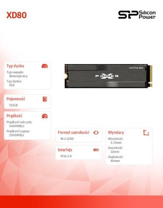 Dysk SSD XD80 512GB PCIe M.2 2280 NVMe Gen3 x4 3400/2300MB/s