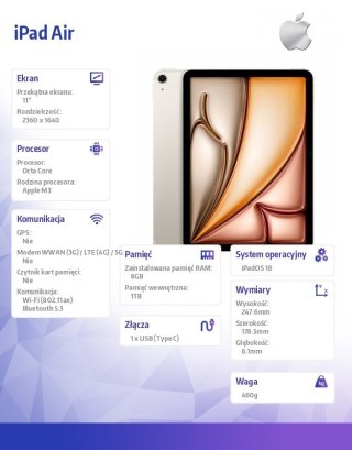 IPad Air 11 cali WiFi 1TB Złoty