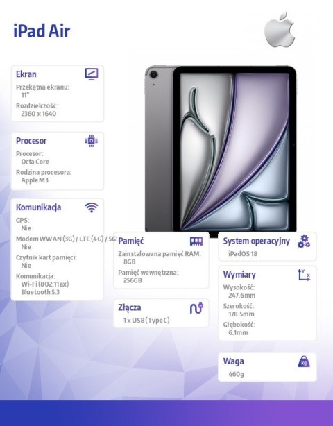 IPad Air 11 cali WiFi 256GB Szary