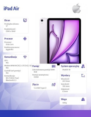 IPad Air 11 cali WiFi 512GB Fioletowy