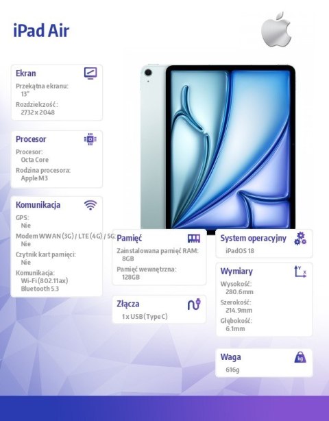 IPad Air 13 cali WiFi 128GB Niebieski