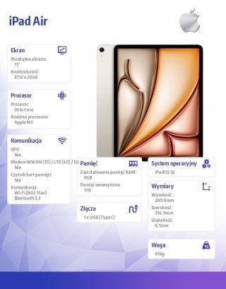 IPad Air 13 cali WiFi 1TB Złoty