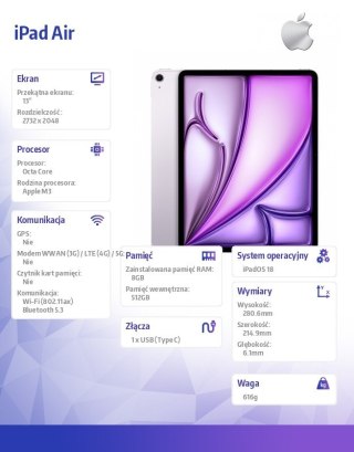 IPad Air 13 cali WiFi 512GB Fioletowy