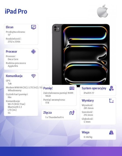 IPad Pro 13 cali Wi-Fi + Cellular 1TB - Gwiezdna czerń
