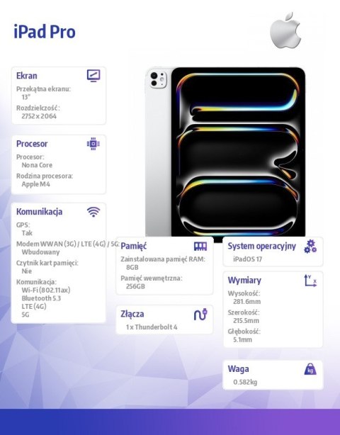 IPad Pro 13 cali Wi-Fi + Cellular 256GB - Srebrny