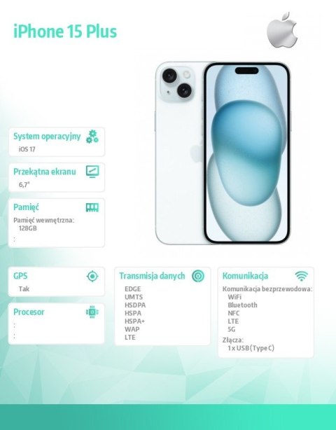 IPhone 15 Plus 128GB - Niebieski