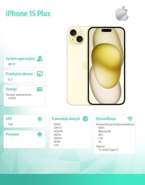 IPhone 15 Plus 512GB - Żółty