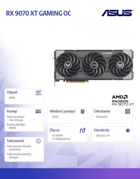 Karta graficzna RX 9070 XT GAMING OC 16GB GDDR6 256bit DP/HDMI