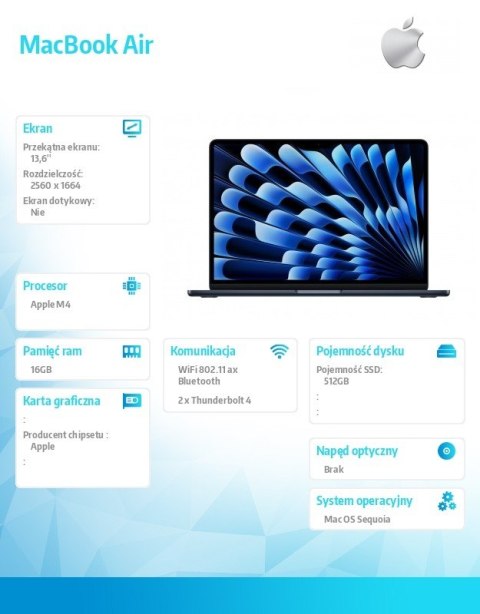 MacBook Air 13 cali /10C GPU/24GB /512GB Czarny