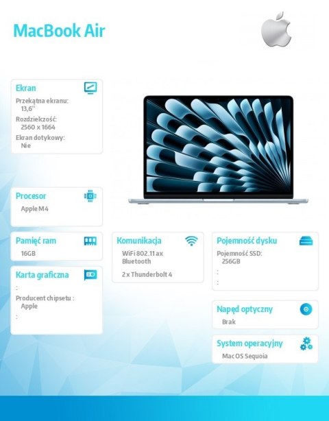 MacBookAir 13 cali /8C GPU/16GB/ 256GB Niebieski