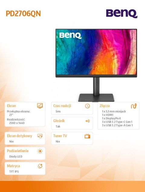 Monitor 27 cali PD2706QN LED 5ms/IPS/HDMI/100Hz
