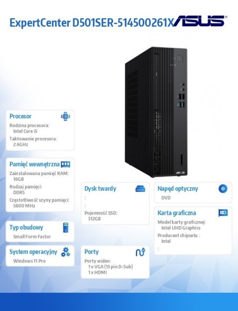 Komputer ExpertCenter D5 501SER-514500261X - i5-14500 vPro/16GB/512GB/DVD-RW/W11 PRO/3YRS