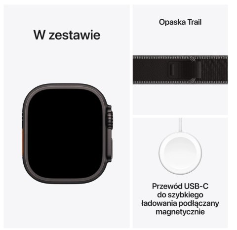 Watch Ultra 3 GPS + Cellular koperta 49 mm z tytanu w kolorze czarnym, opaska Trail w kolorze czarnym/węgla drzewnego - rozmiar 